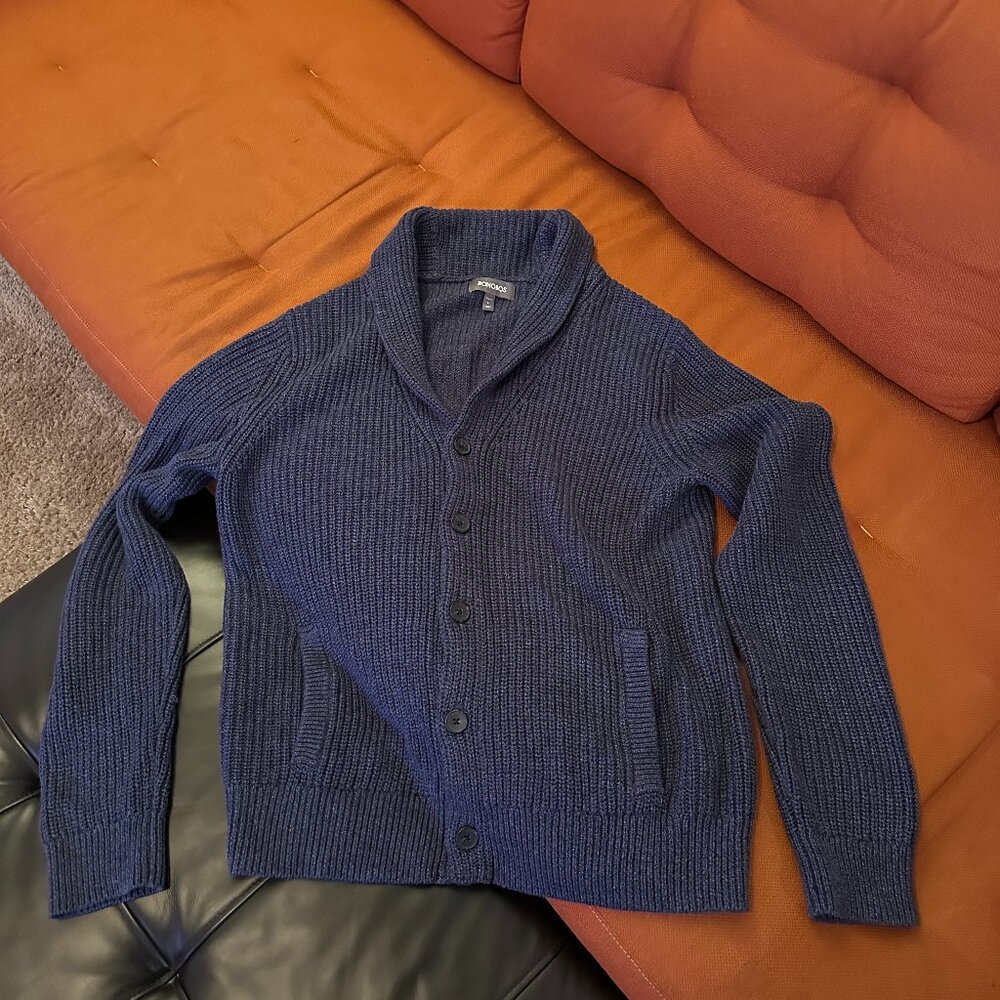 Mens Sweater BONOBOS navy blue shawl neck cardigan Grandpa Large